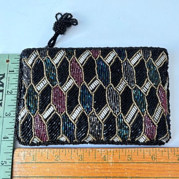 Vtg Bechamel‎ Glass Beaded Makeup Mini Bag Geometric 80s Glam Weddings Gift - Picture 7 of 7